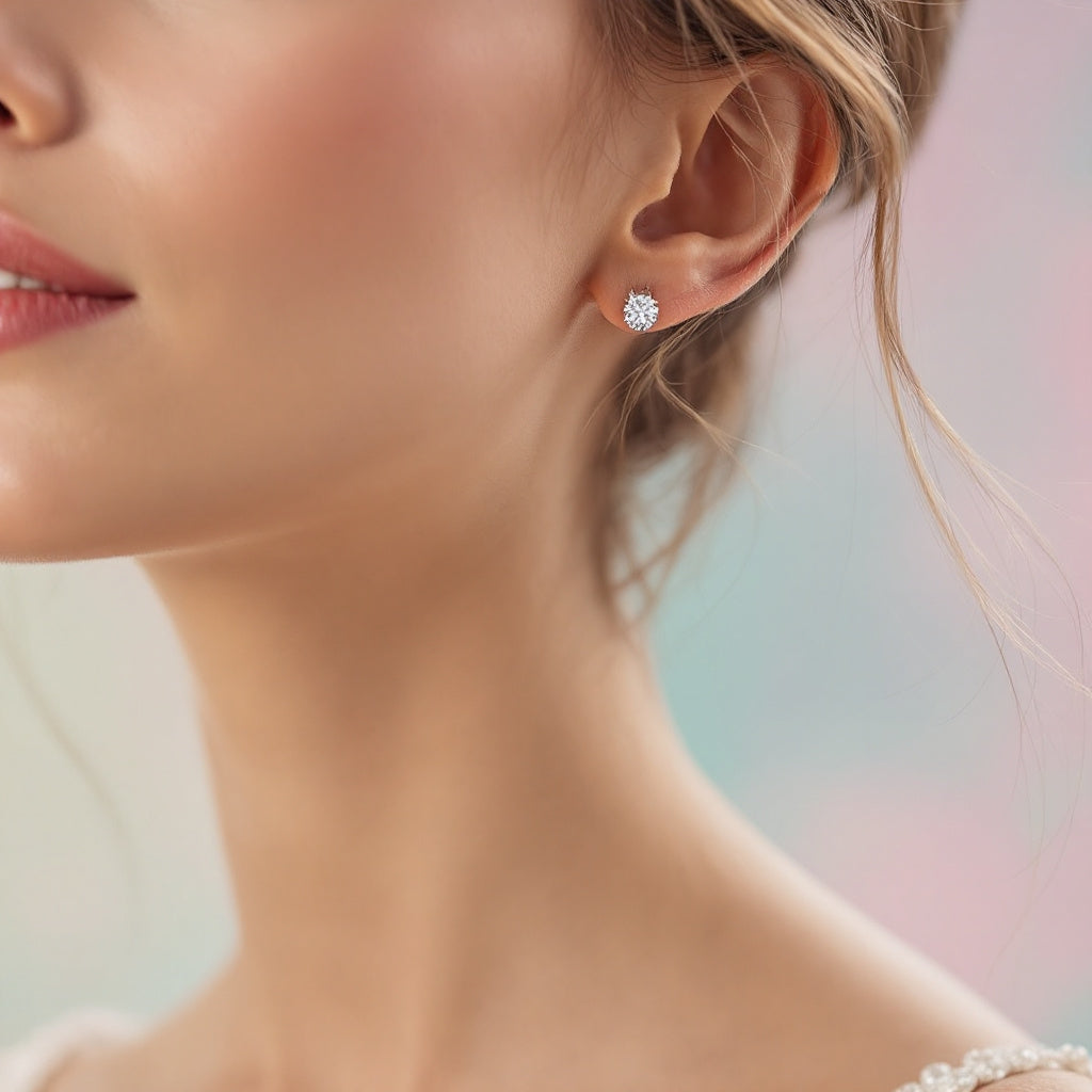 14K White Gold Moissanite Luxury Stud Earrings | Brilliant Round Cut Design Aura Diamonds
