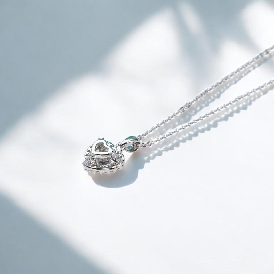 Elegant Heart Pendant with Chain - 1CT Moissanite (Rhodium Plated)