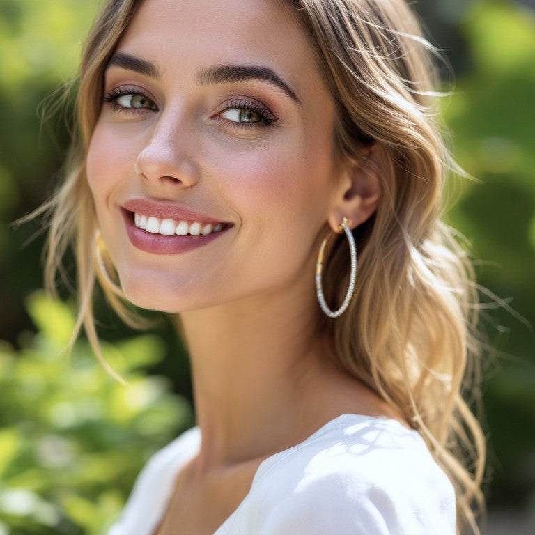 Luxury Aura Large Hoop Earrings - Moissanite - Sterling Silver (Rhodium Plated) Aura Diamonds