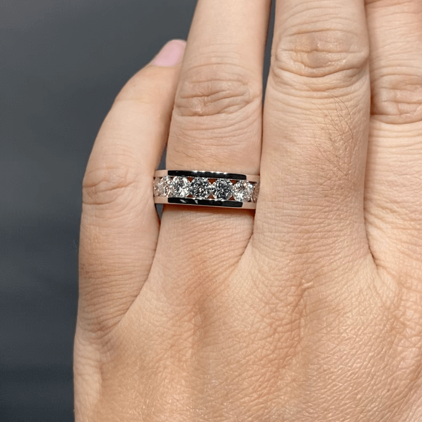Channel-Set Eternity Wedding Band | 9K Solid Gold | Moissanite | Luxury Collection - Mens Aura Diamonds
