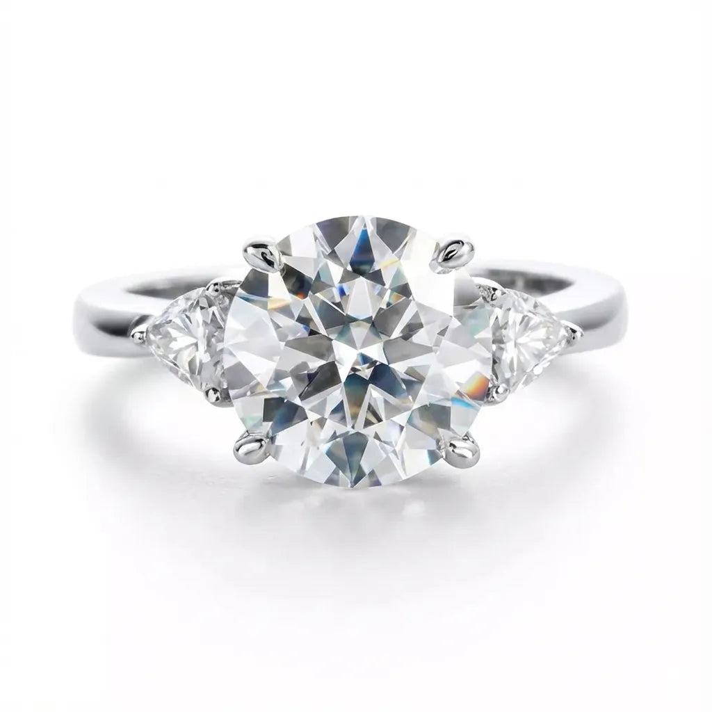 4.6 Carat Weight Elena Three-Stone Round Moissanite Engagement Ring Aura Diamonds
