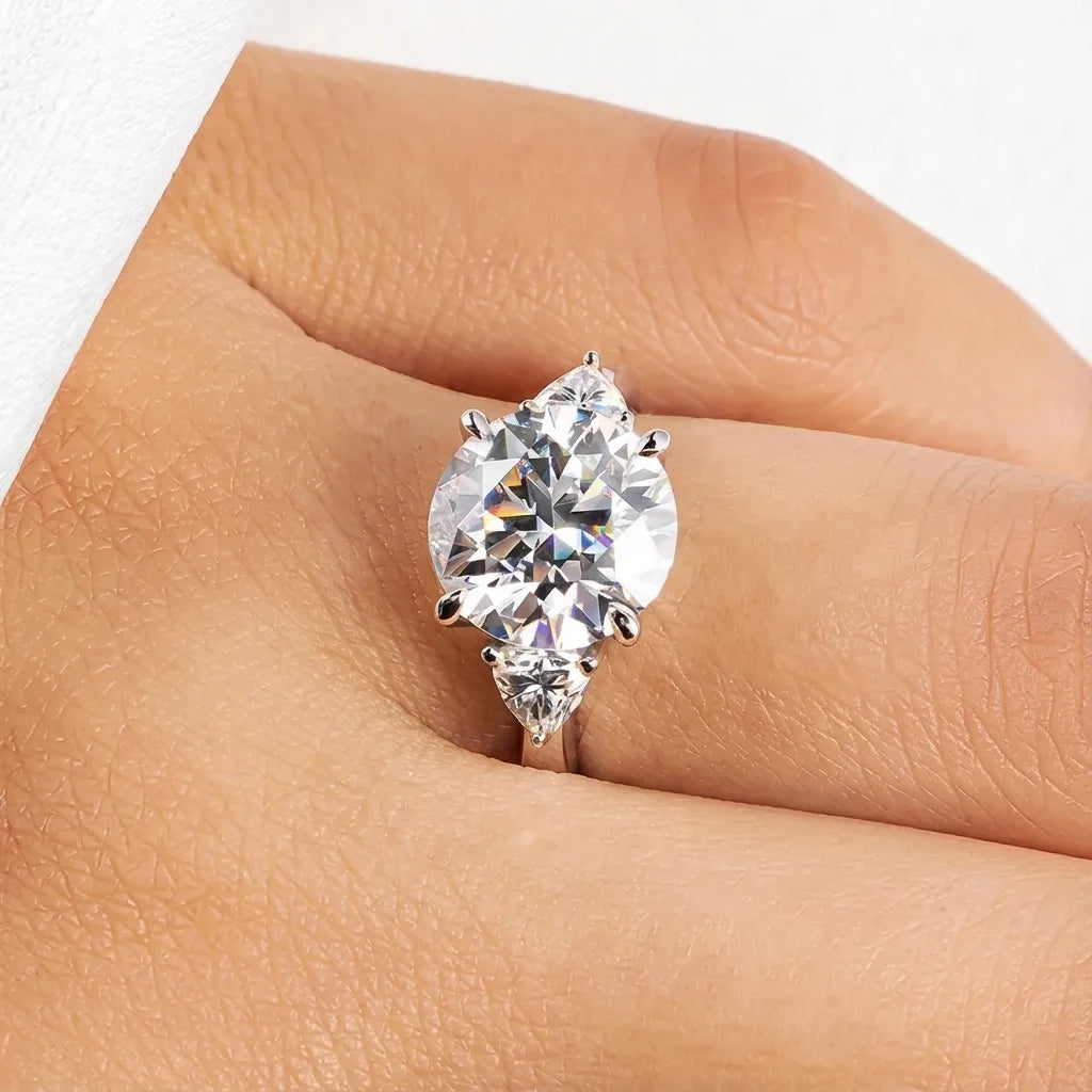 4.6 Carat Weight Elena Three-Stone Round Moissanite Engagement Ring Aura Diamonds