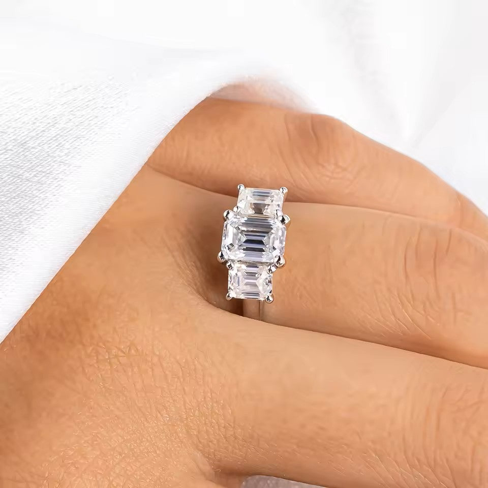Elegant Trilogy: 1.6 Carat Weight Emerald Moissanite Engagement Ring Aura Diamonds