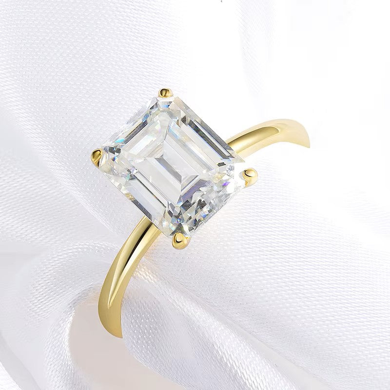 Timeless 4 Carat Emerald Cut Solitaire Ring | Moissanite | 18K Gold Plated Aura Diamonds