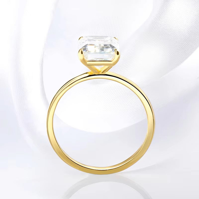 Timeless 4 Carat Emerald Cut Solitaire Ring | Moissanite | 18K Gold Plated Aura Diamonds