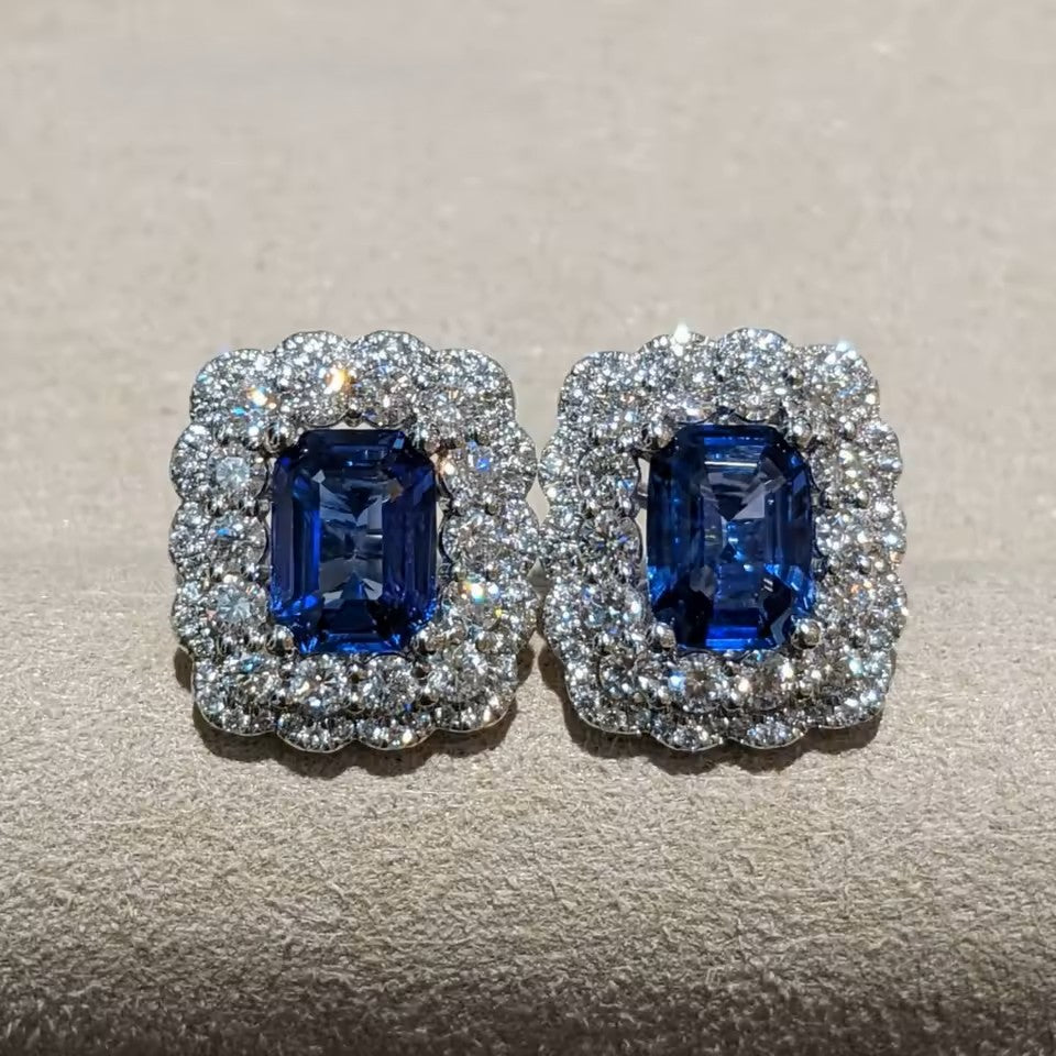 Timeless Emerald Sapphire 3 Carat Stud Earrings -14K 18K Solid Gold - Moissanite | Luxury Collection Aura Diamonds