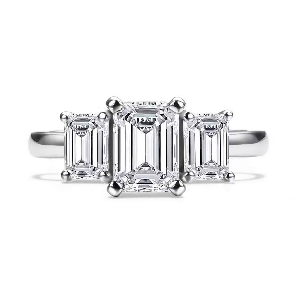 Elegant Trilogy: 1.6 Carat Weight Emerald Moissanite Engagement Ring Aura Diamonds