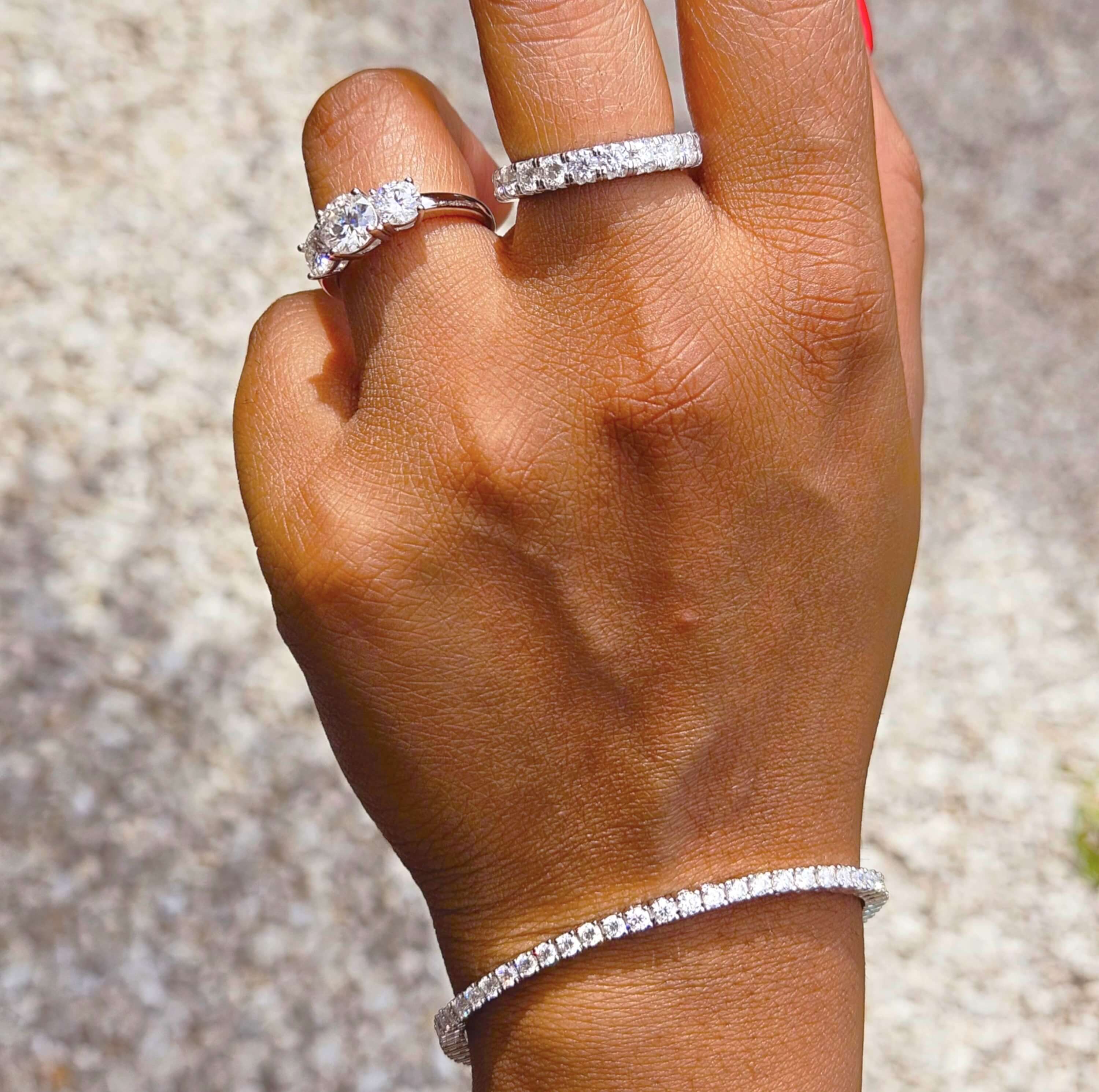 Luxury Infinity Ring/ Eternity Band 3MM - White Gold - Moissanite/Lab Diamond (Protective Rhodium Plated) Aura Diamonds