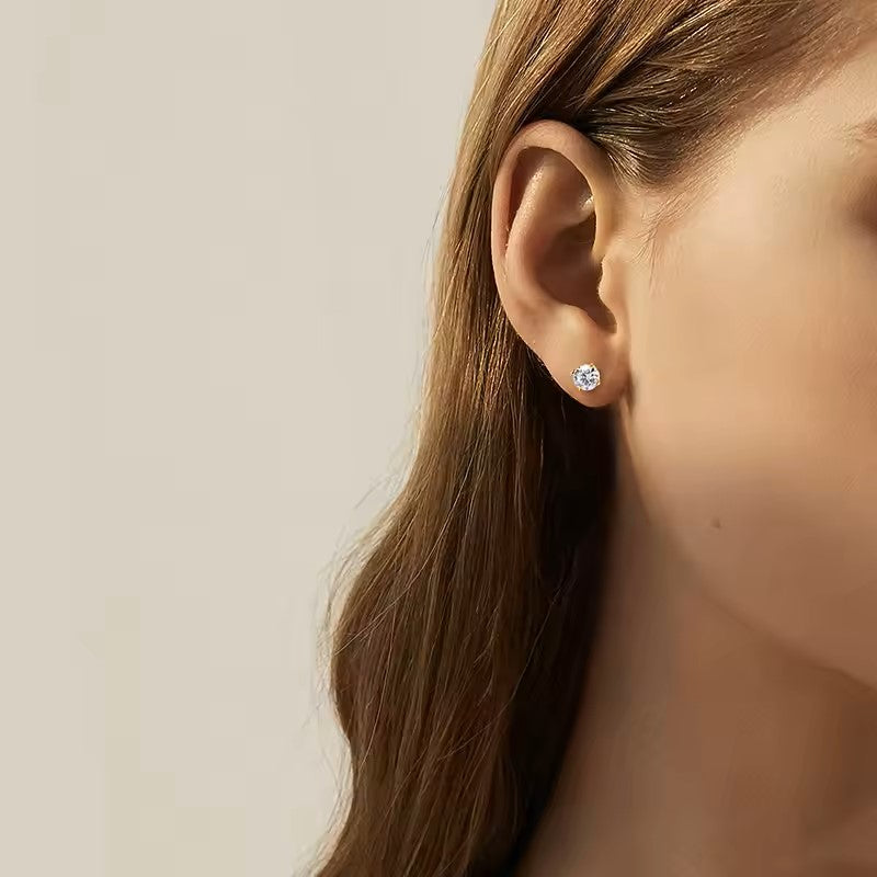 10K White Gold Moissanite Stud Earrings with Sterling Silver Setting | Sparkling Round Cut Design Aura Diamonds