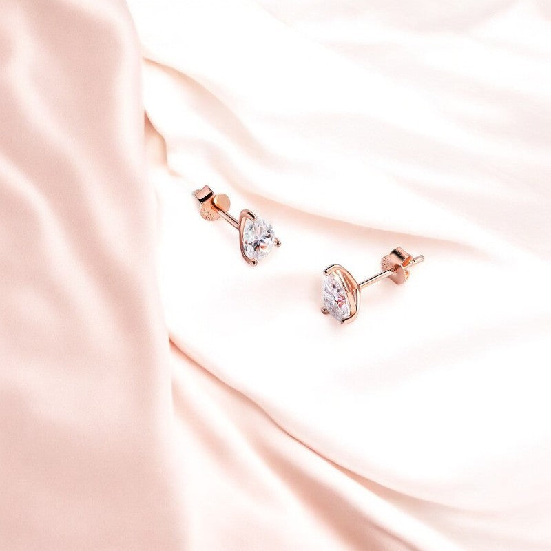 Elegant Pear Teardrop Stud Earrings - Rose Gold/White Gold Plated- 2/4/8 Carat Moissanite - Sterling Silver