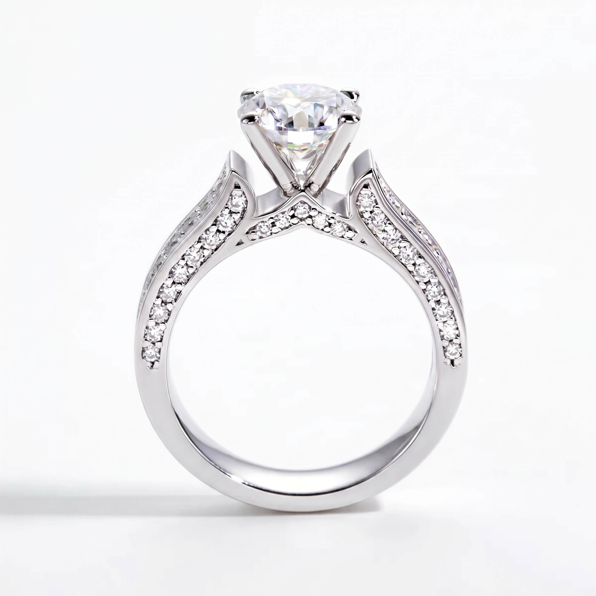 2 Carat Round Cut Statement Pavé Moissanite Ring Aura Diamonds