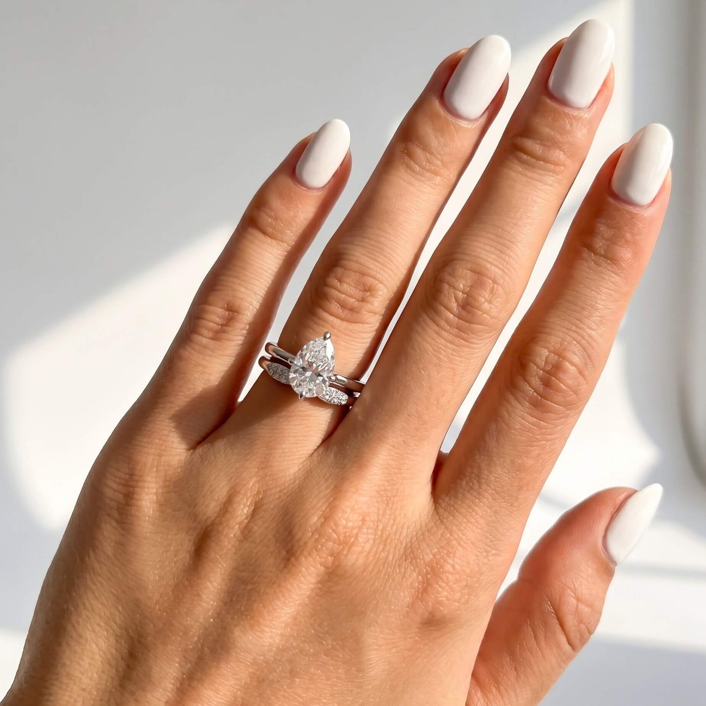 3 Carat Pear Cut Moissanite Engagement Ring Set with Band