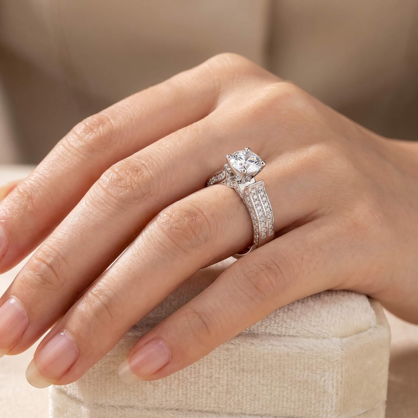 2 Carat Round Cut Statement Pavé Moissanite Ring