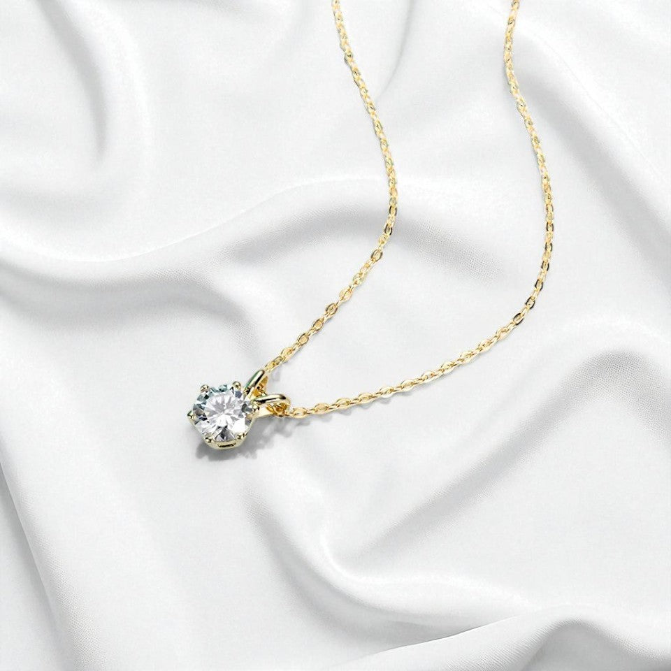 1CT/3CT/5CT Classic Pendant with Chain - Moissanite (Rhodium Plated)