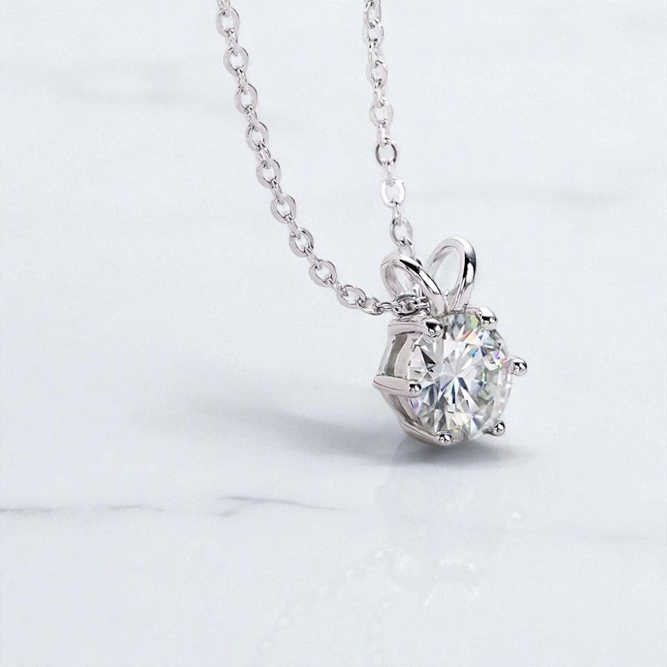 1CT/3CT/5CT Classic Pendant with Chain - Moissanite (Rhodium Plated)