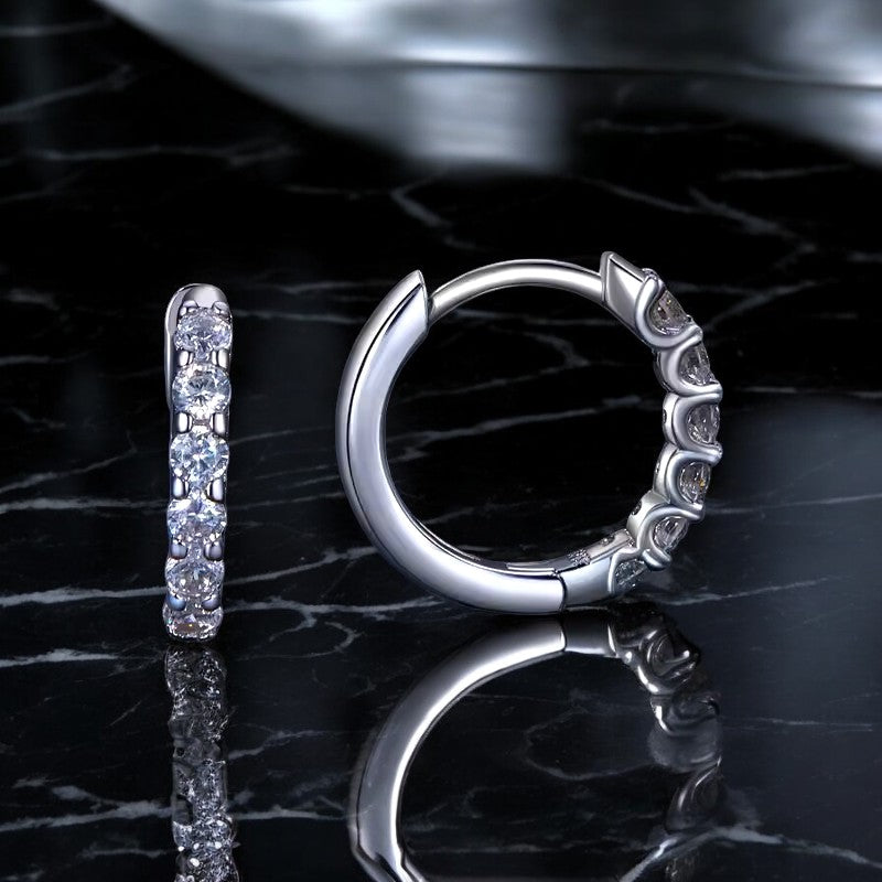 Elegant Dainty Sophia Hoop Earrings - Platinum Plated - Moissanite