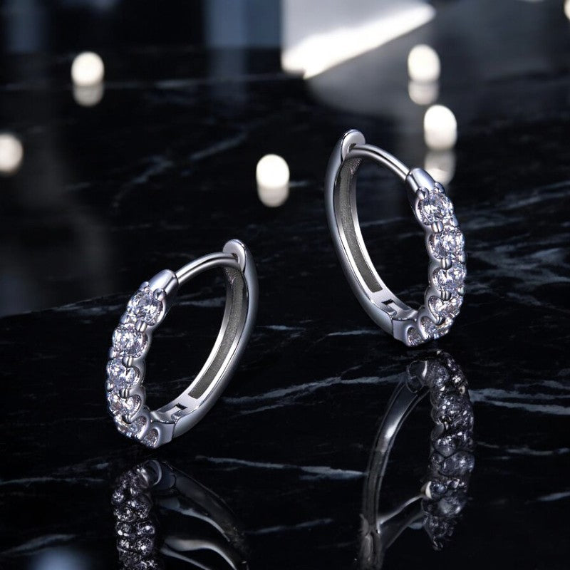 Elegant Dainty Sophia Hoop Earrings - Platinum Plated - Moissanite