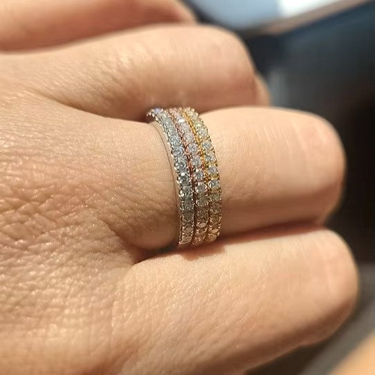Elegant Megan Half-Eternity Band -Gold/Silver- Moissanite (Rhodium Plated) Aura Diamonds