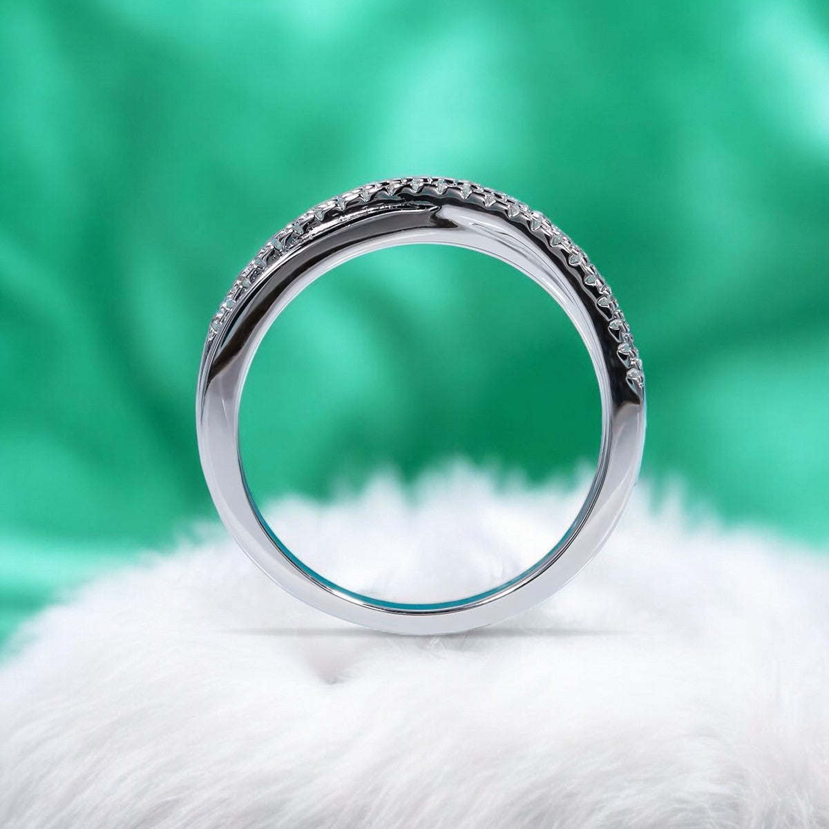 Elegant Harmony Band - White Gold - Moissanite (Rhodium Plated)