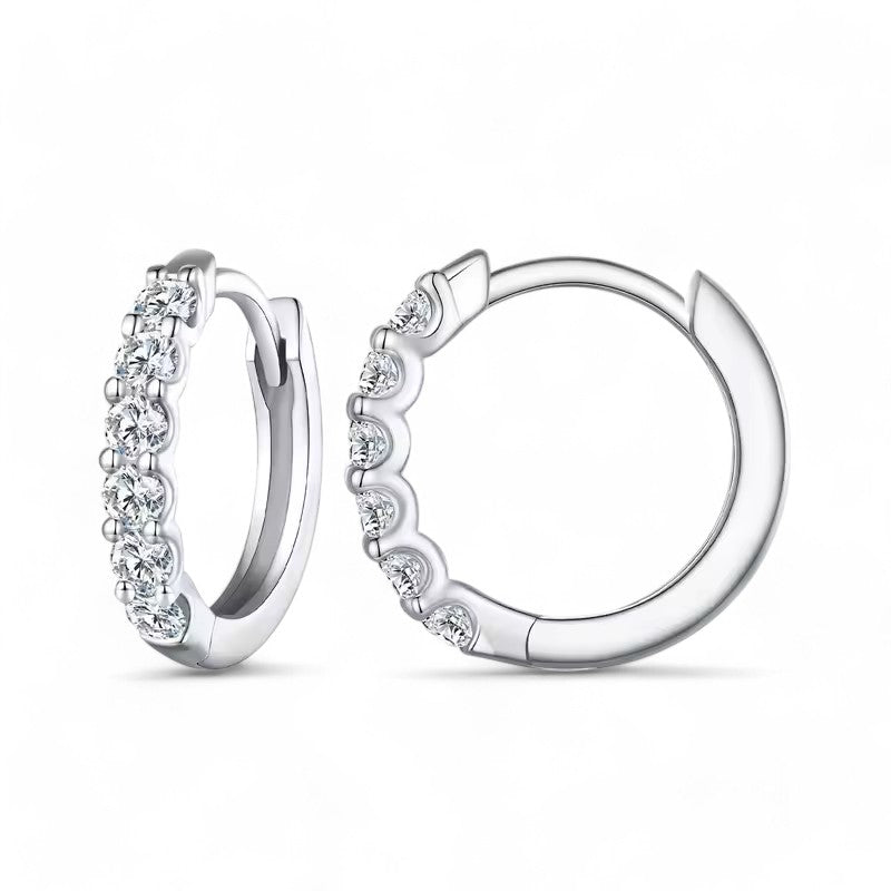 Elegant Dainty Sophia Hoop Earrings - Platinum Plated - Moissanite Aura Diamonds