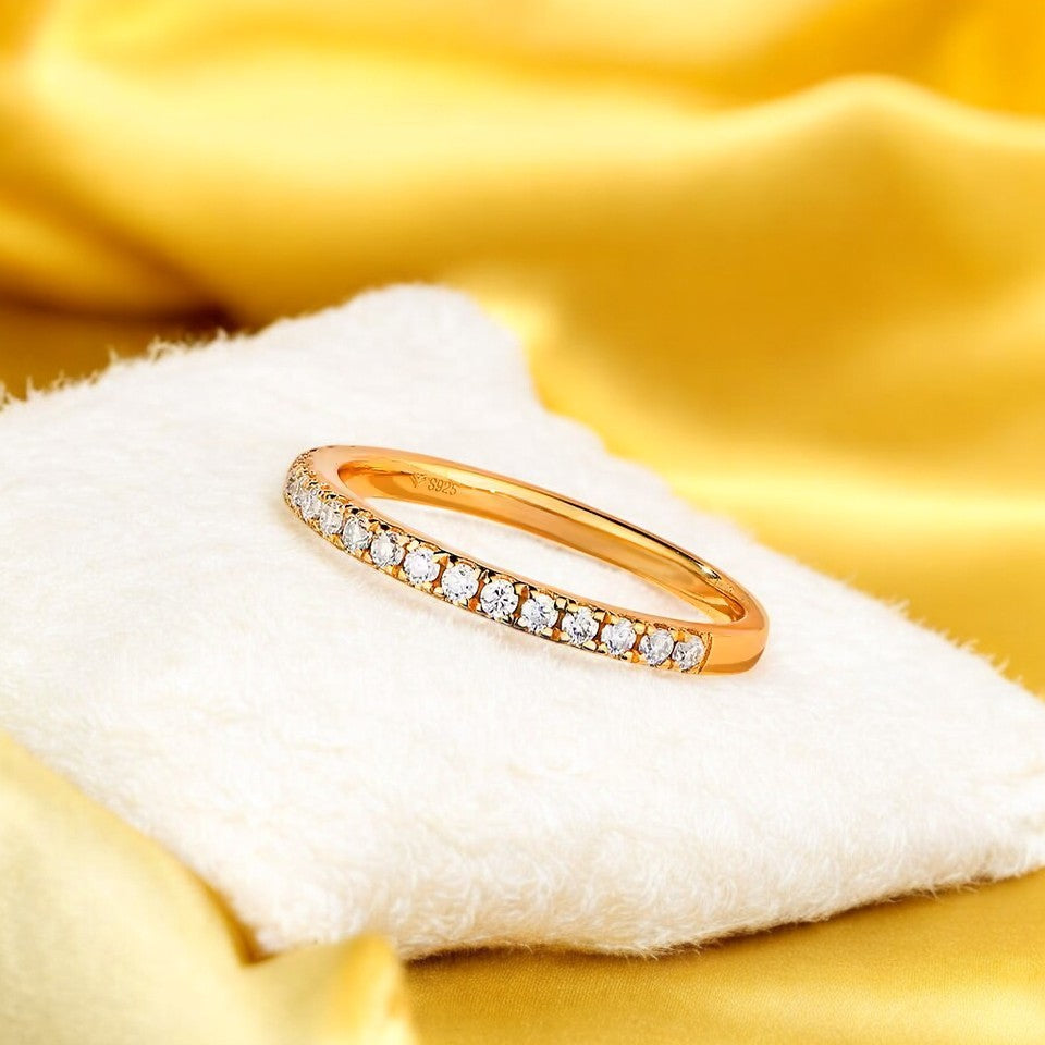 Elegant Meghan Half-Eternity Statement Ring -Gold/Silver- Moissanite (Rhodium Plated)