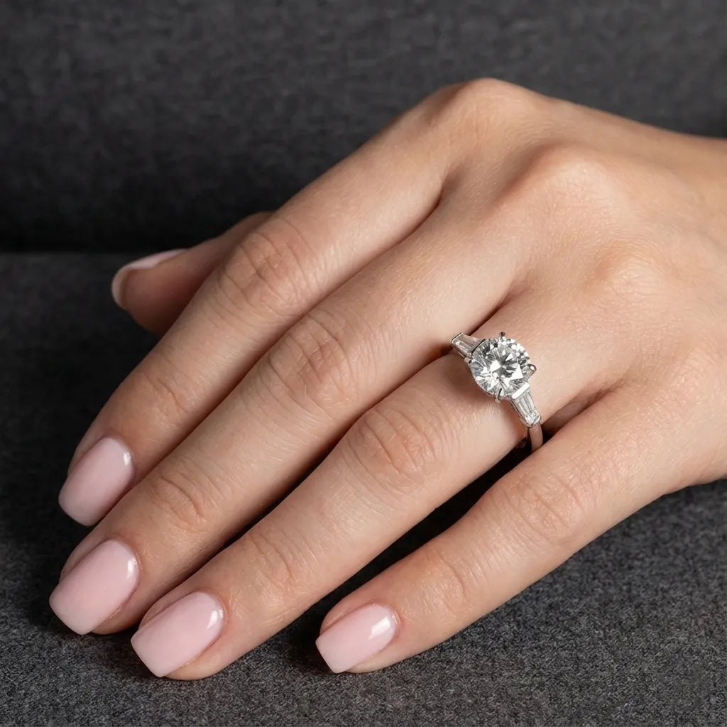 3 Carat Sofia Three-Stone Round Moissanite Engagement Ring Aura Diamonds