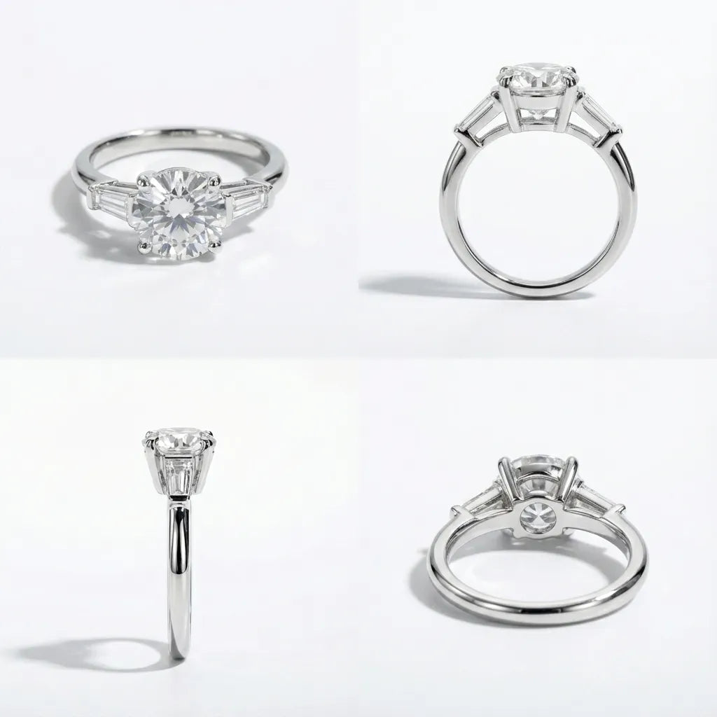 3 Carat Sofia Three-Stone Round Moissanite Engagement Ring Aura Diamonds
