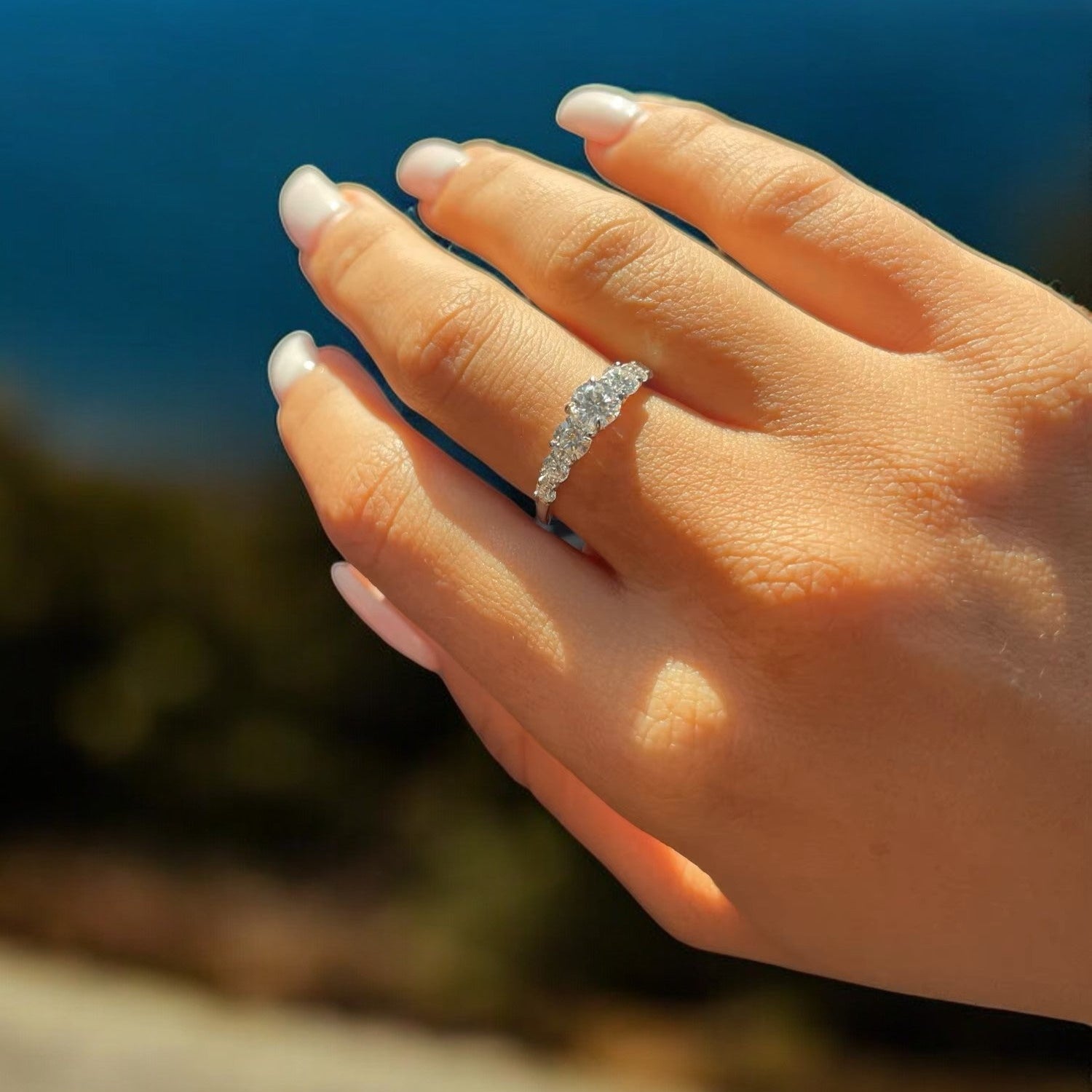 Aura Love Eternity Band with 7 Sparkling Moissanite Gems - Platinum Plated Aura Diamonds