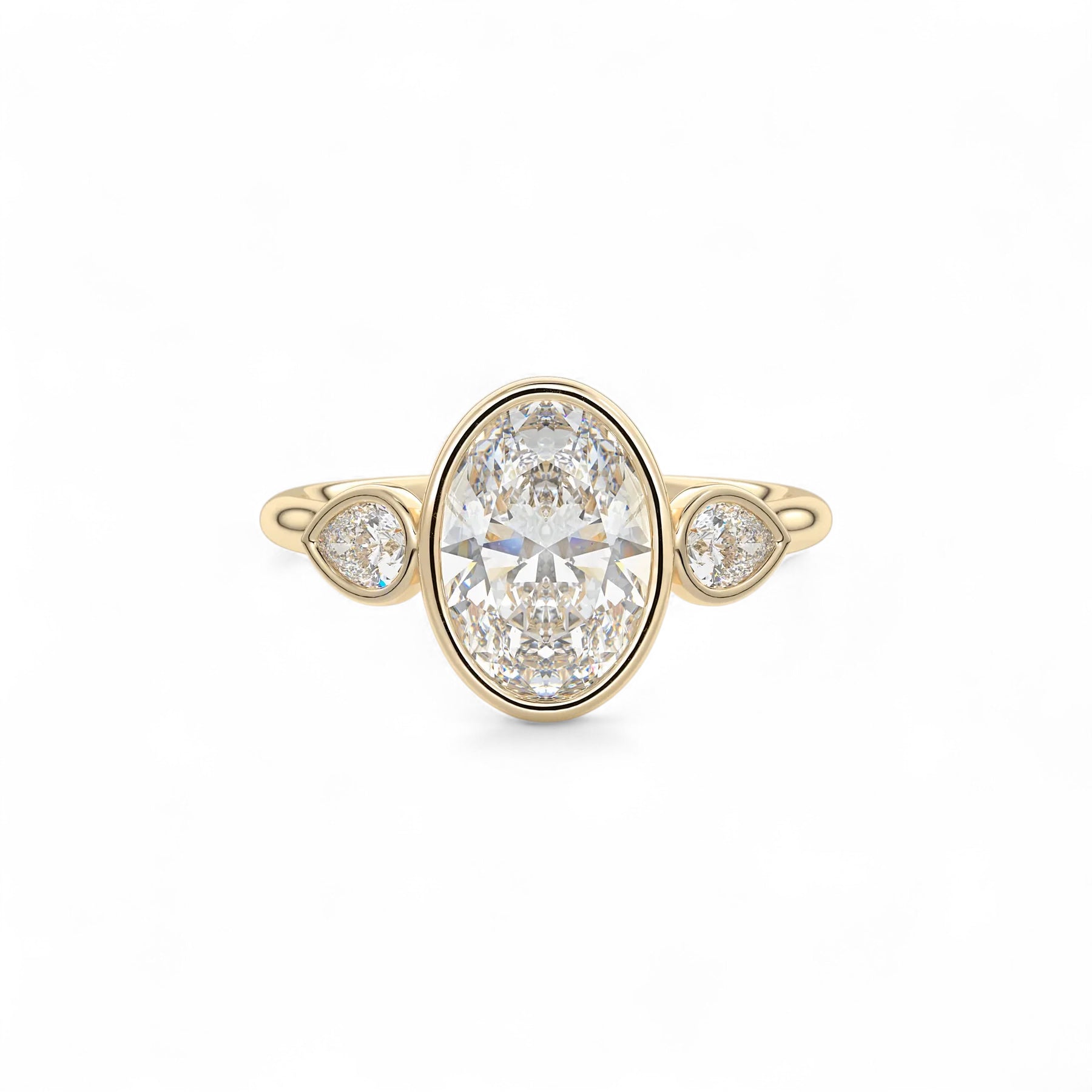 The Celine Oval Bezel Three-Stone Diamond Ring Aura Diamonds