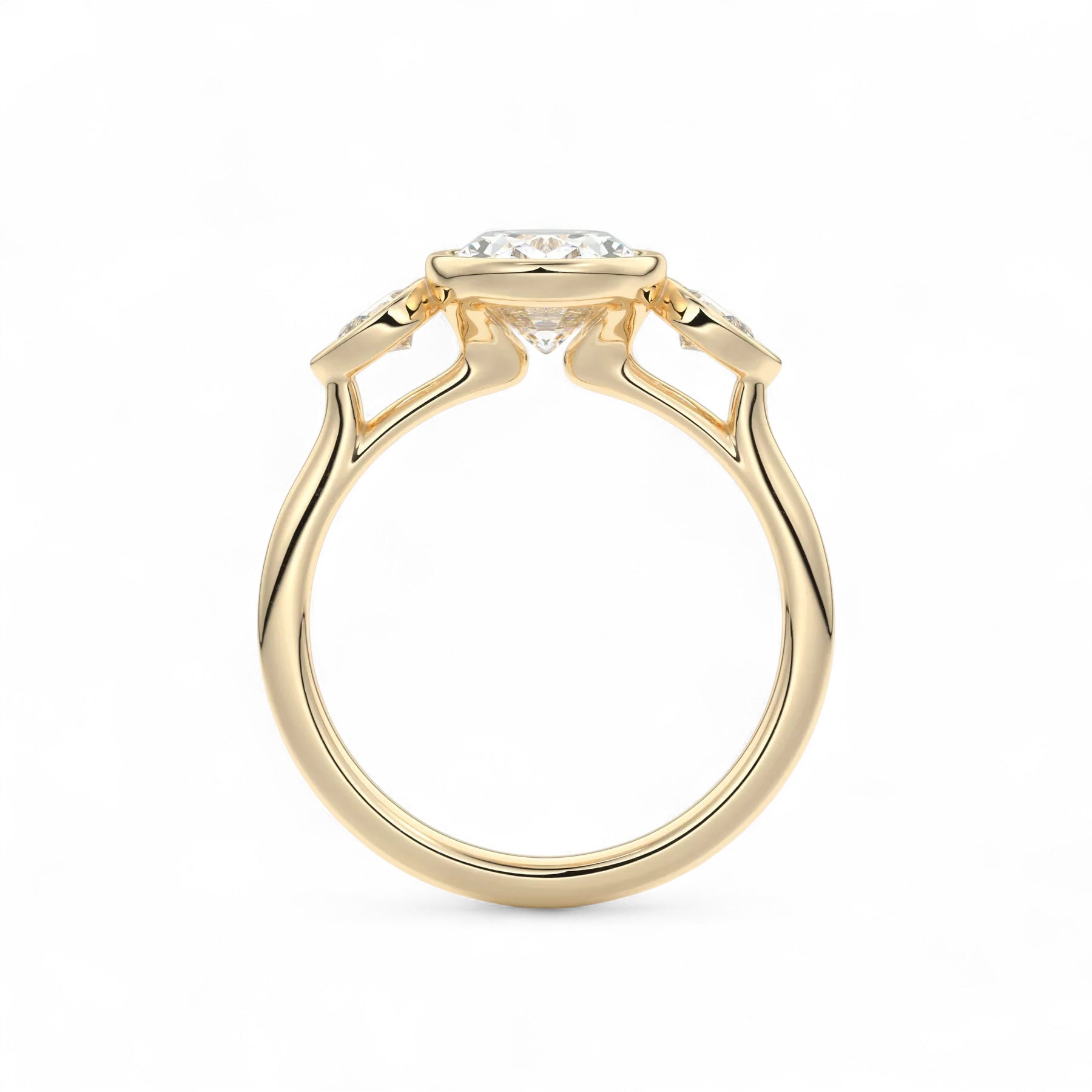 The Celine Oval Bezel Three-Stone Diamond Ring Aura Diamonds