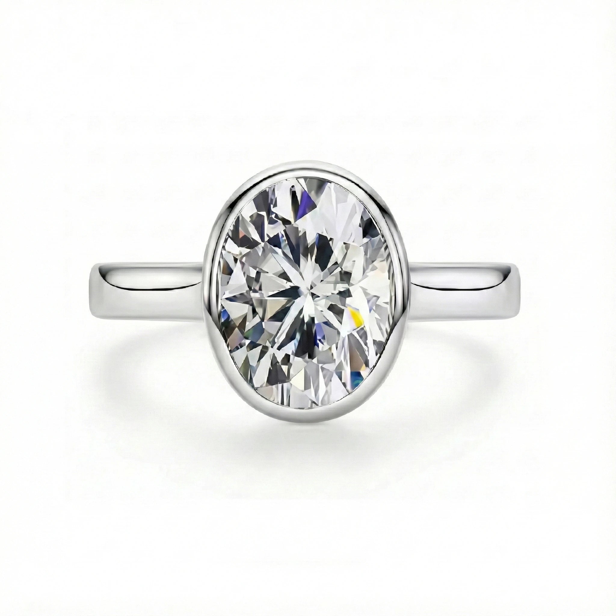 Oval Cut 3 Carat Moissanite Bezel Solitaire Ring Aura Diamonds