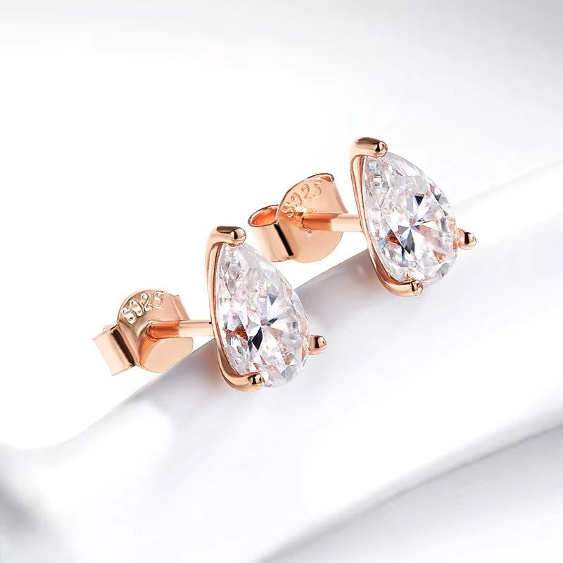 Elegant Pear Teardrop Stud Earrings - Rose Gold/White Gold Plated- 2/4/8 Carat Moissanite - Sterling Silver