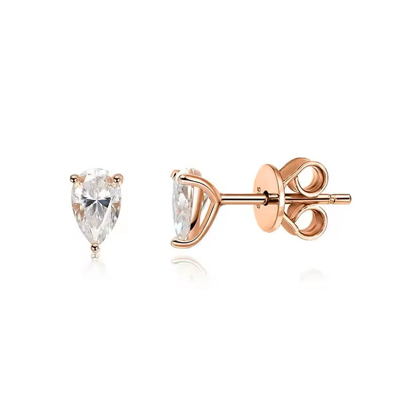 Elegant Pear Teardrop Stud Earrings - Rose Gold/White Gold Plated- 2/4/8 Carat Moissanite - Sterling Silver