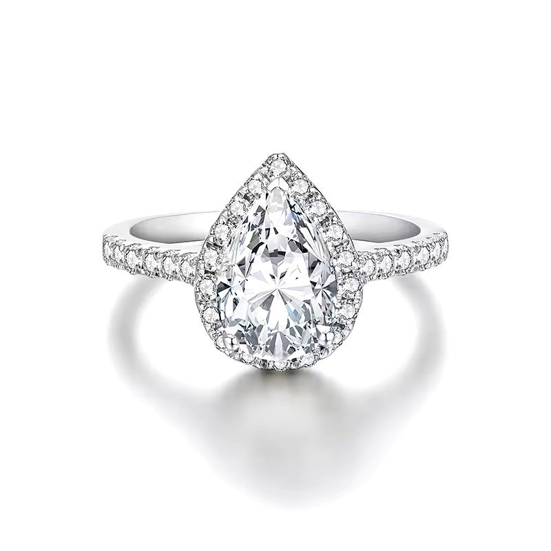 Luxury 2 Carat Pear Halo Ring with Pavé Band Aura Diamonds