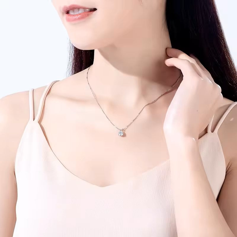 Aura Eternity Solitaire Pendant with Chain - 1CT Moissanite (Rhodium Plated)