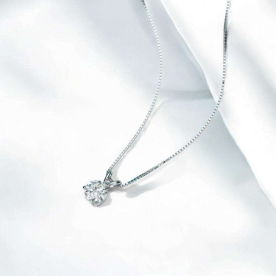 Aura Eternity Solitaire Pendant with Chain - 1CT Moissanite (Rhodium Plated)
