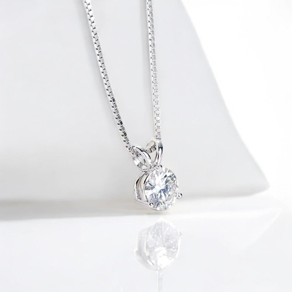 Aura Eternity Solitaire Pendant with Chain - 1CT Moissanite (Rhodium Plated)