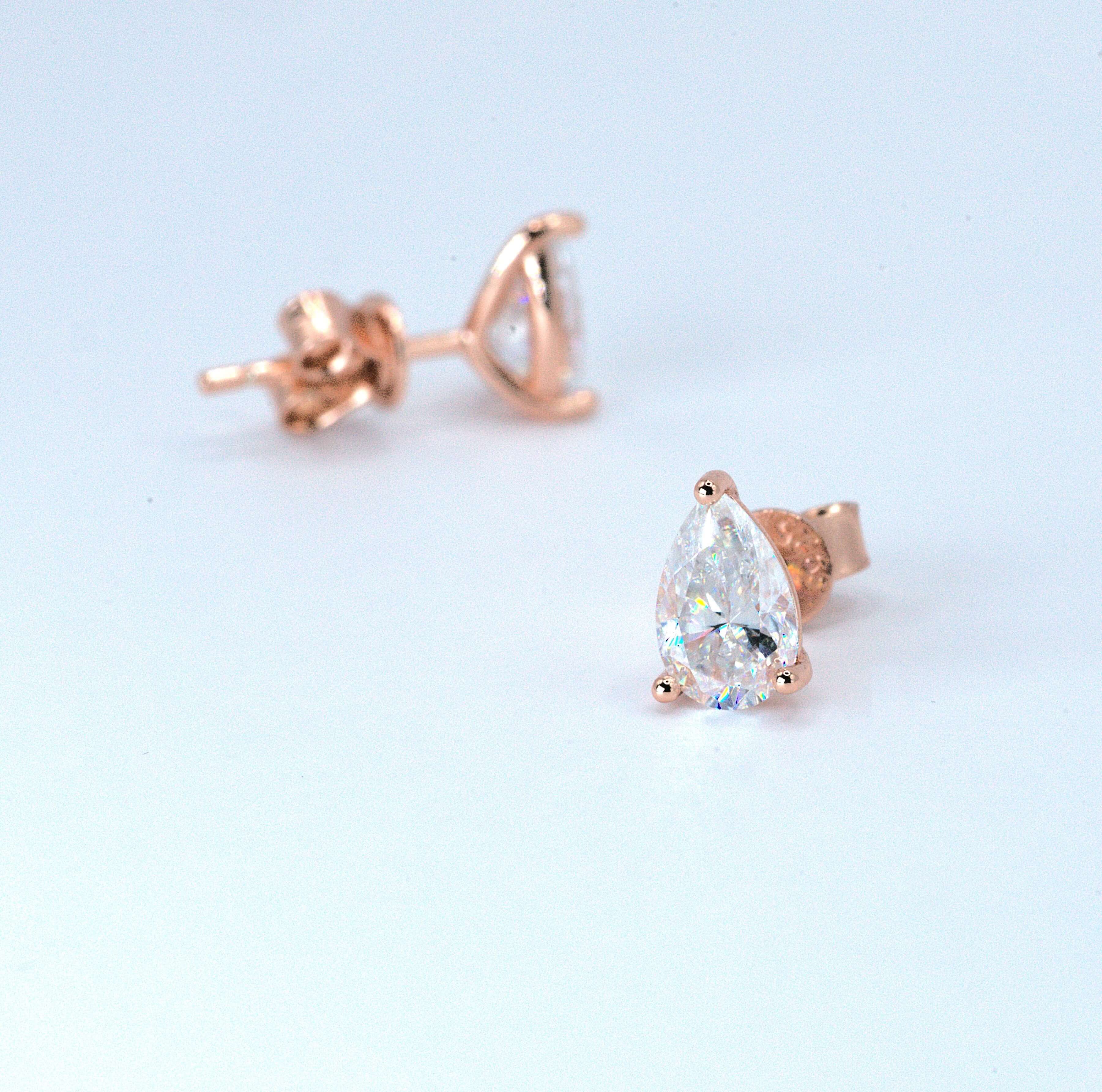 Elegant Pear Teardrop Stud Earrings - Rose Gold/White Gold Plated- 2/4/8 Carat Moissanite - Sterling Silver Aura Diamonds
