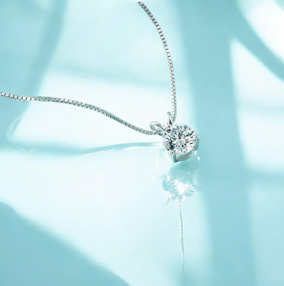 Aura Eternity Solitaire Pendant with Chain - 1CT Moissanite (Rhodium Plated)