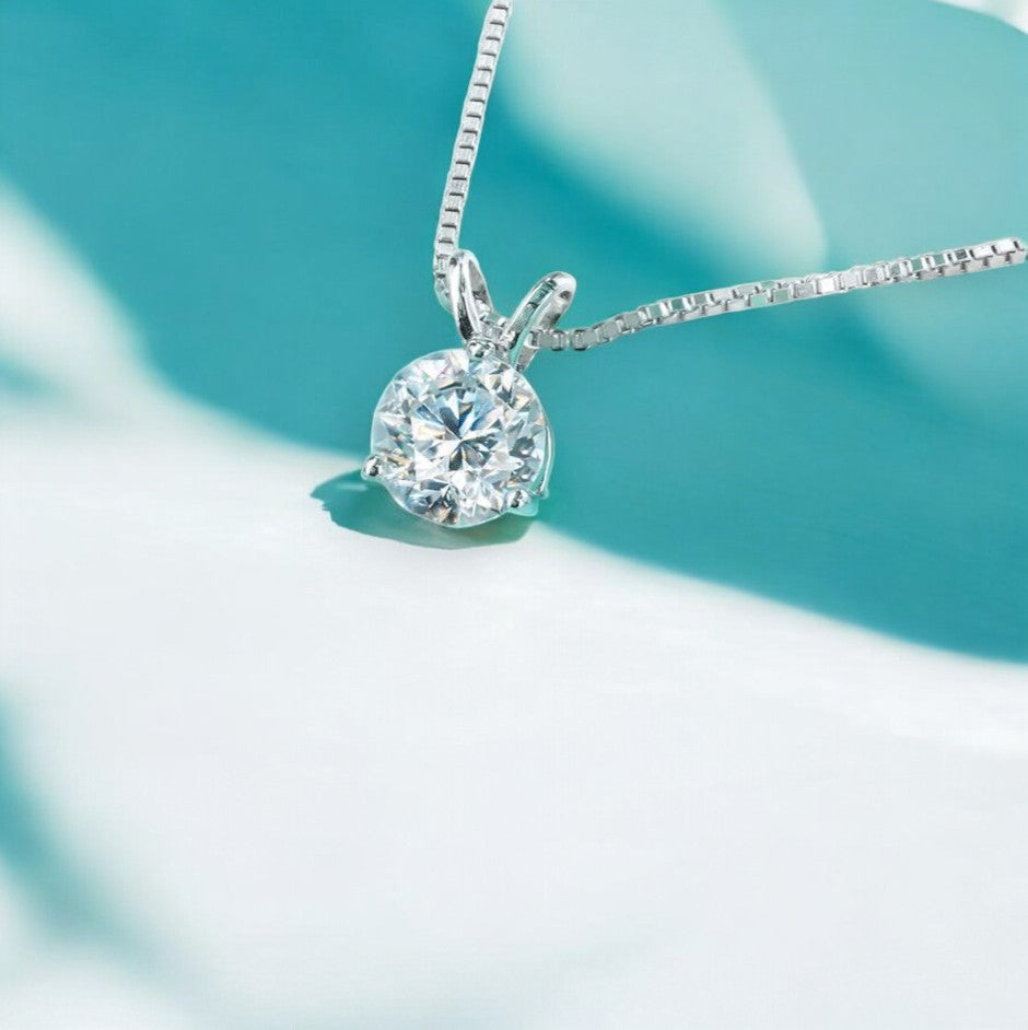 Aura Eternity Solitaire Pendant with Chain - 1CT Moissanite (Rhodium Plated)