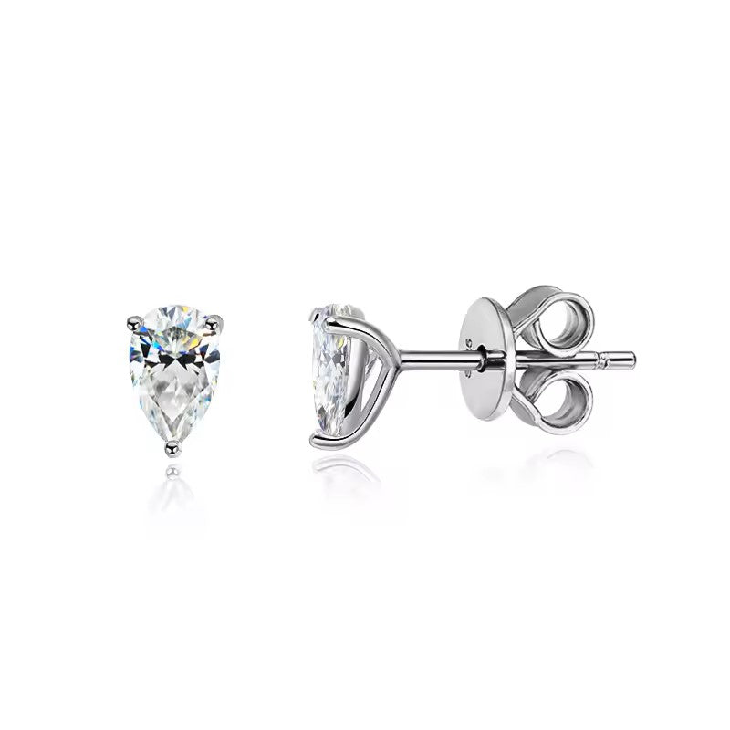 Elegant Pear Teardrop Stud Earrings - Rose Gold/White Gold Plated- 2/4/8 Carat Moissanite - Sterling Silver