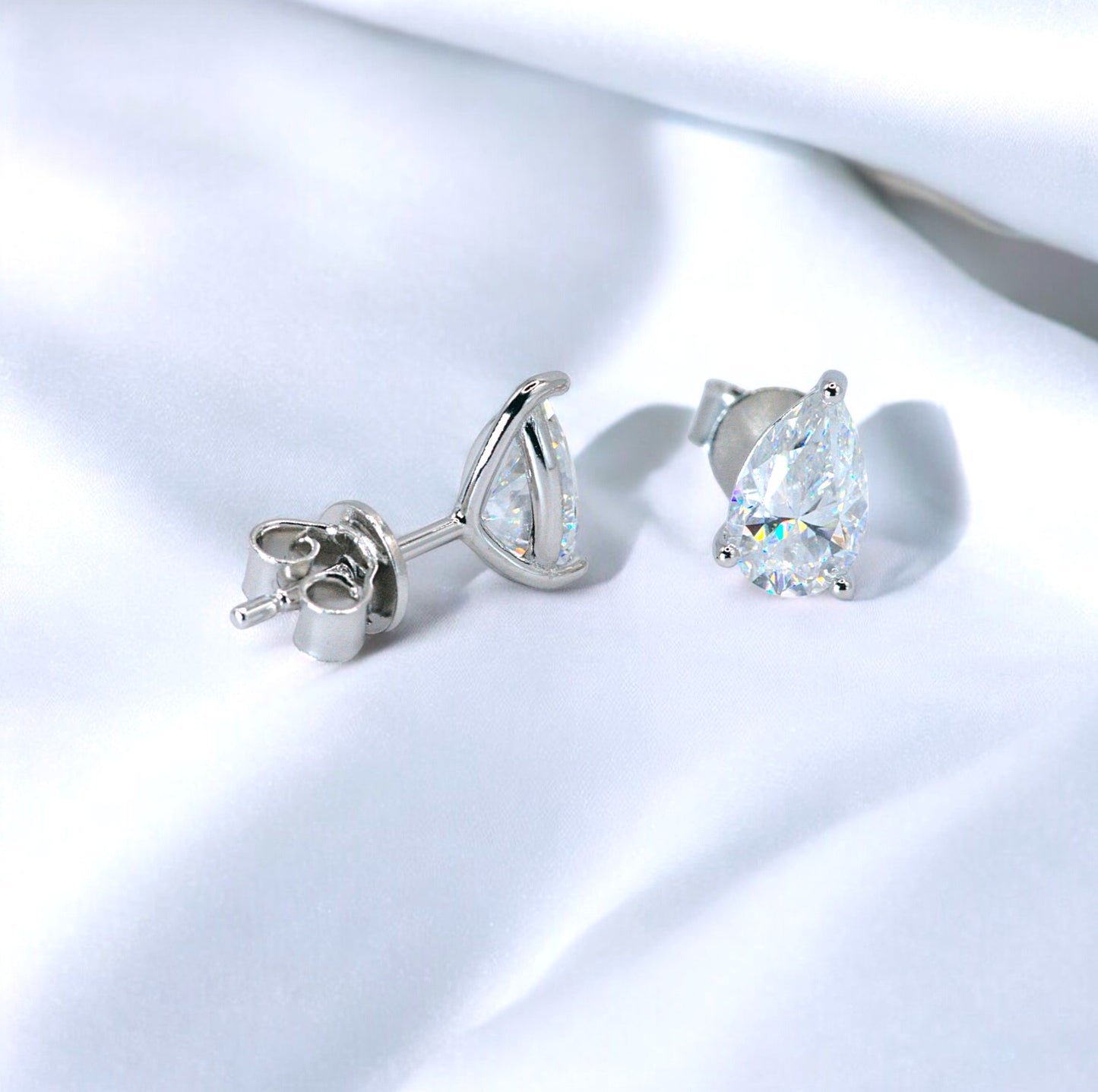 Elegant Pear Teardrop Stud Earrings - Rose Gold/White Gold Plated- 2/4/8 Carat Moissanite - Sterling Silver