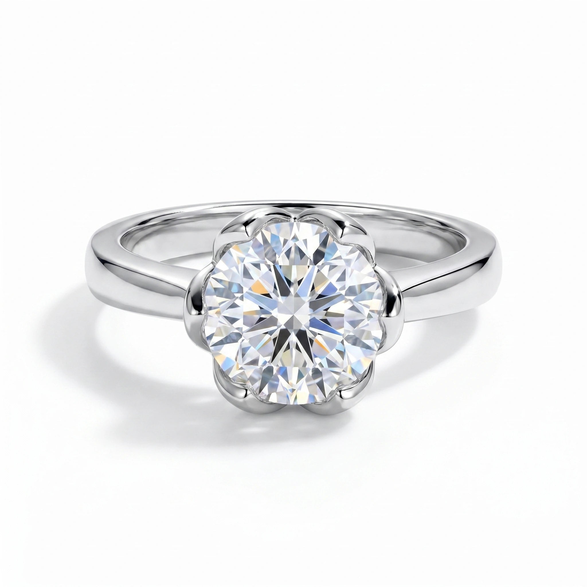 3 Carat Tulip Floral Round Moissanite Engagement Ring Aura Diamonds