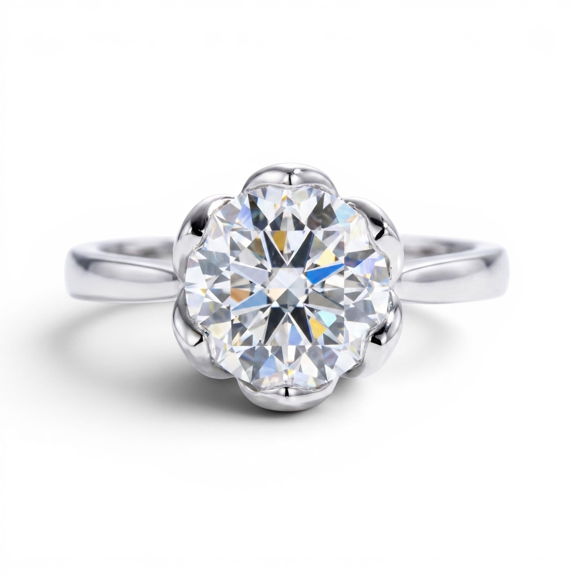 3 Carat Tulip Floral Round Moissanite Engagement Ring Aura Diamonds