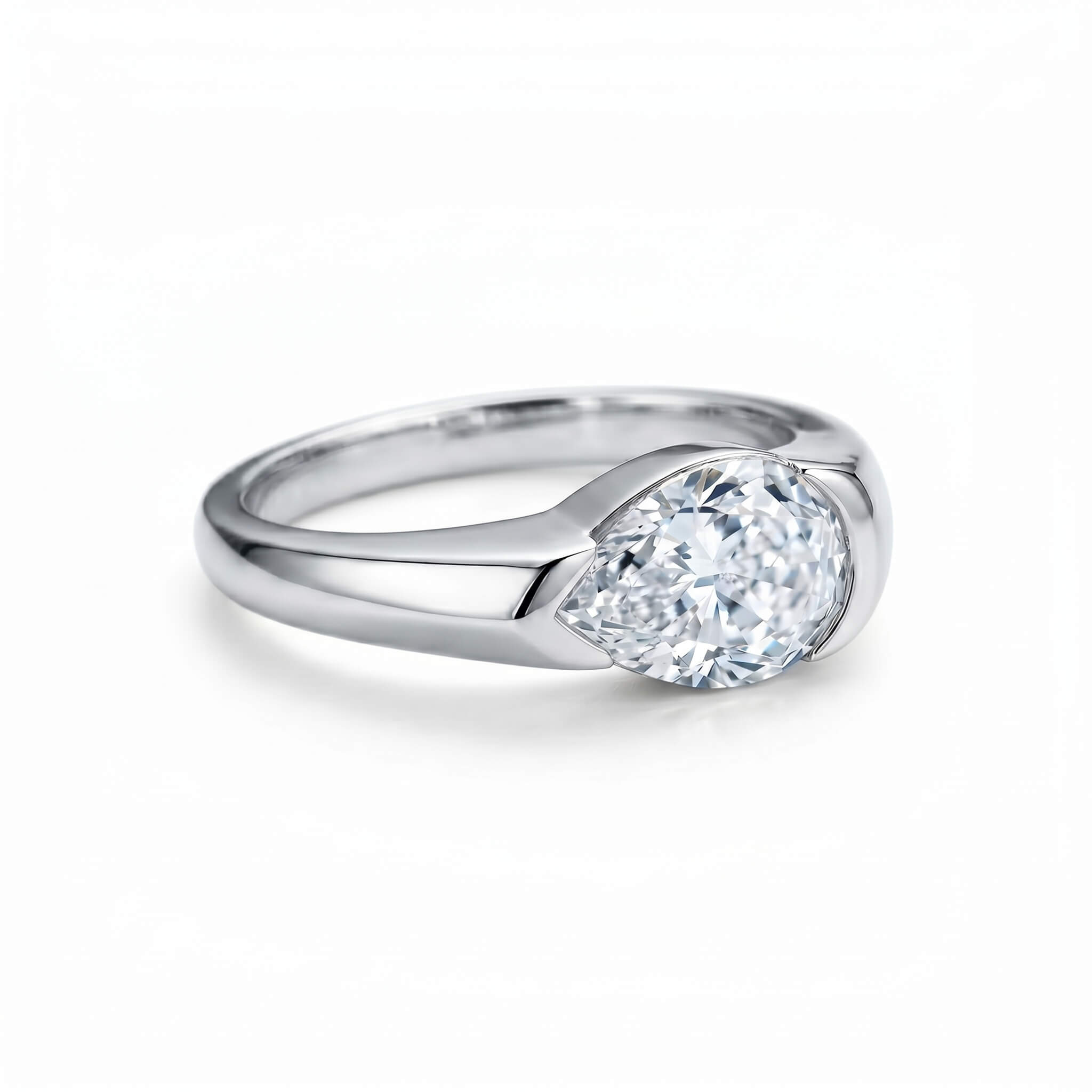 2.5ct East-West Pear Solitaire Moissanite Engagement Ring Aura Diamonds