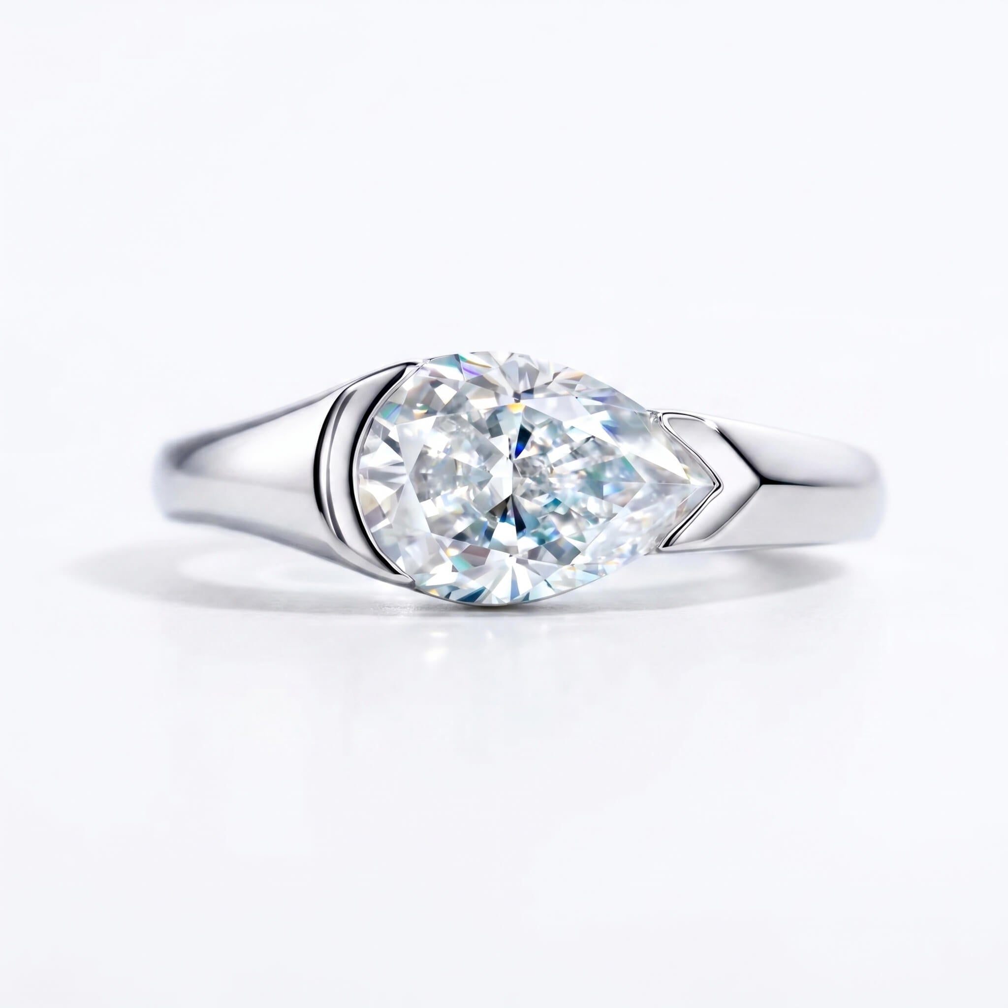 2.5ct East-West Pear Solitaire Moissanite Engagement Ring Aura Diamonds