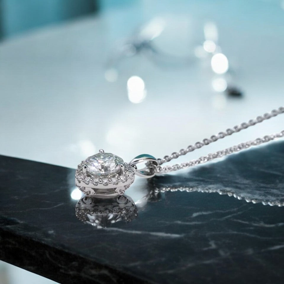Elegant Heart Pendant with Chain - 1 Carat Moissanite (Rhodium Plated) Aura Diamonds