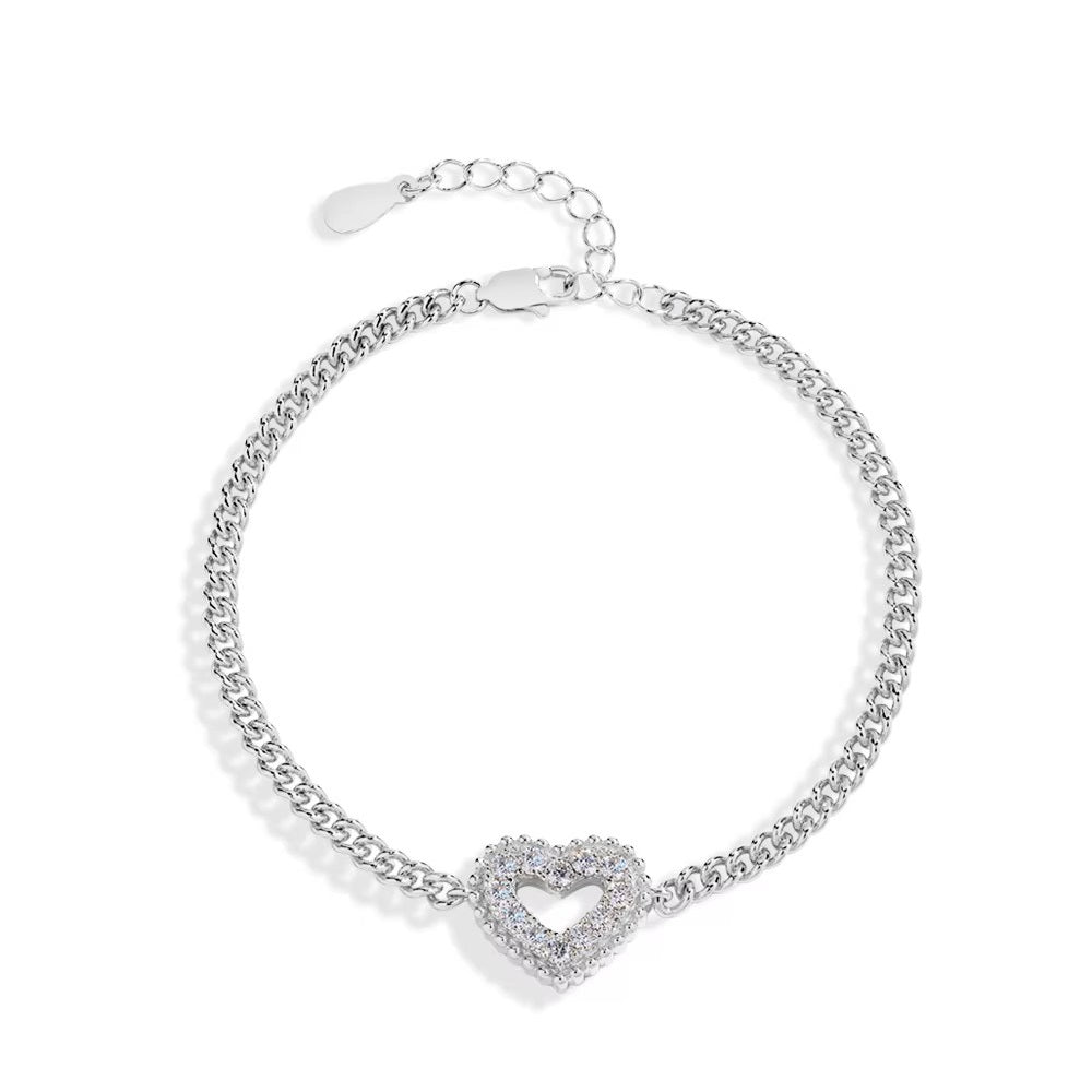 Elegant Heart Bracelet - Gold/White Gold - Moissanite