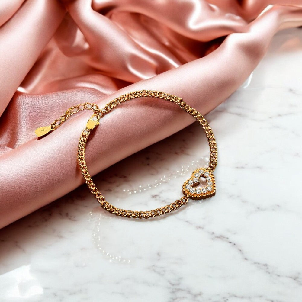 Elegant Heart Bracelet - Gold/White Gold - Moissanite