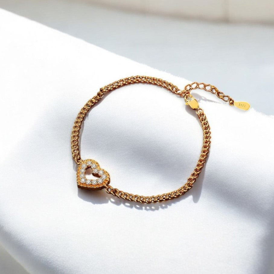 Elegant Heart Bracelet - Gold/White Gold - Moissanite